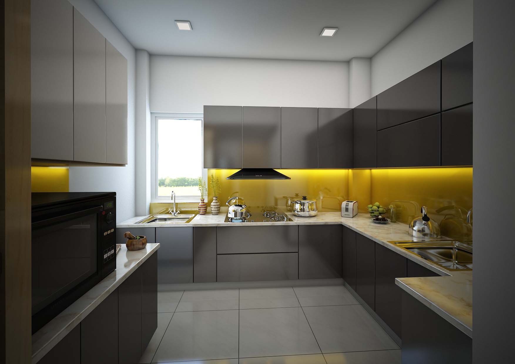 L-Shaped Contemporary Minimal Kitchen